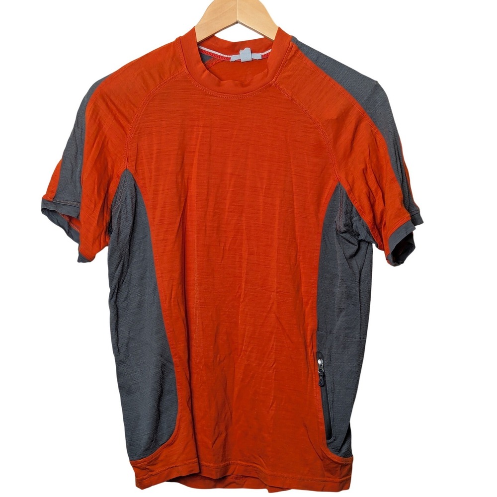 Smartwool T-Shirt Mens M Orange Grey Merino Wool Blend Hiking Active Zip Pocket